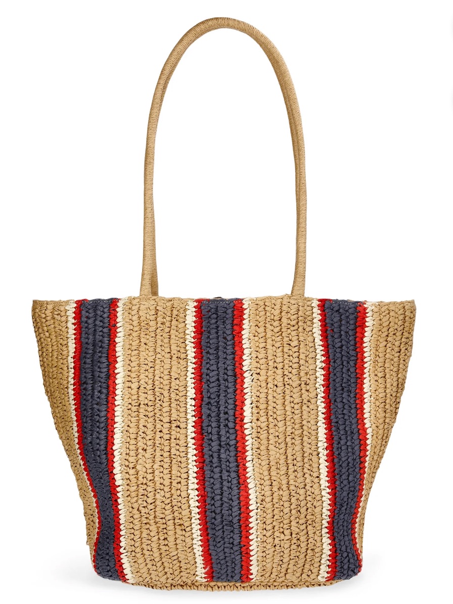 Time And Tru Striped Straw Tote Handbag